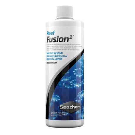 Seachem Reef Fusion 1 Calcium supplement for maintaining calcium levels in reef aquariums. 350 mL bottle.
