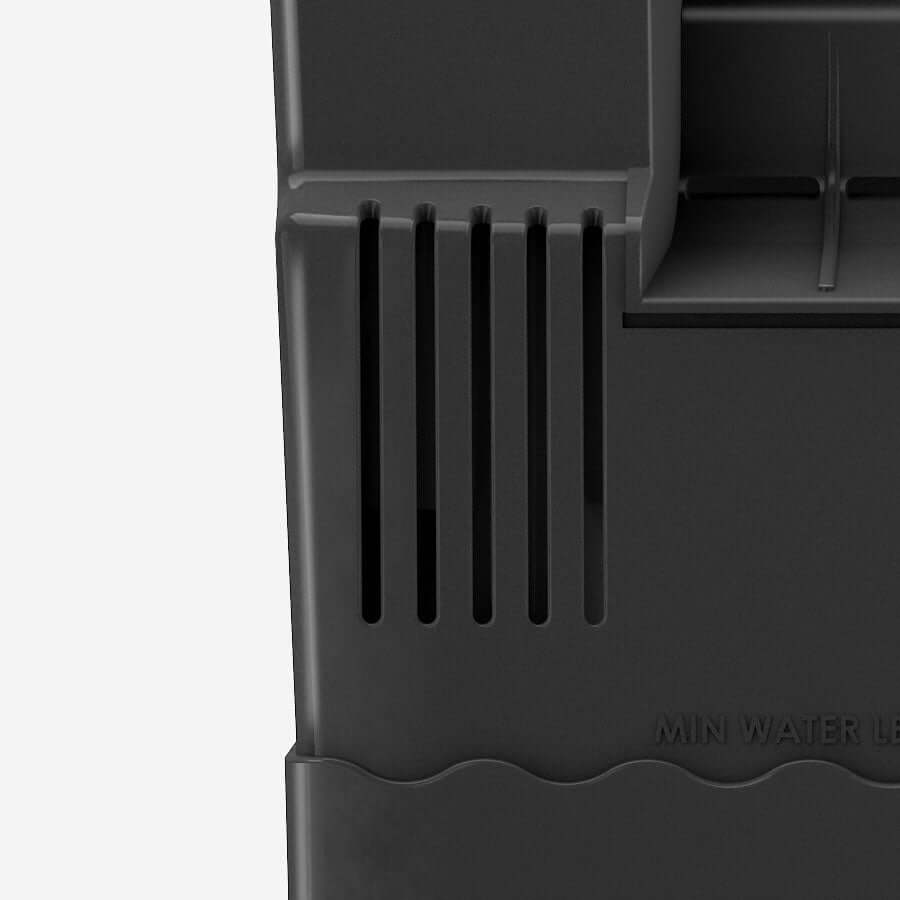 Close-up of Seachem Tidal Power Filter showing air intake slots and minimum water level indicator.