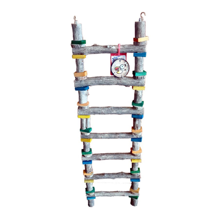 Sekelbos Bird Ladder made of natural wood with colorful accents, ideal for avian exercise and stimulation.