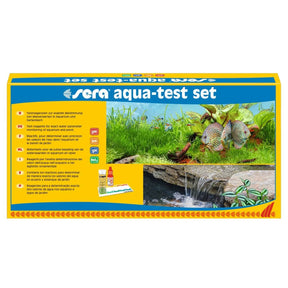 Sera Aqua-Test Set packaging showcasing pH, kH, gH, and no2 testing for aquariums and ponds.