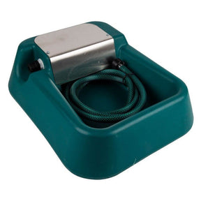 Sinvac Dog on Tap Water Drinker in green with stainless steel top and hose connection for pets.
