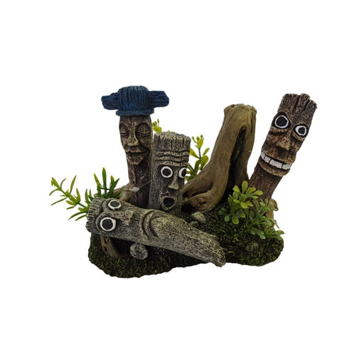 Smiley Logs Aquarium Ornament featuring whimsical emotion-themed facial expressions on log pieces.