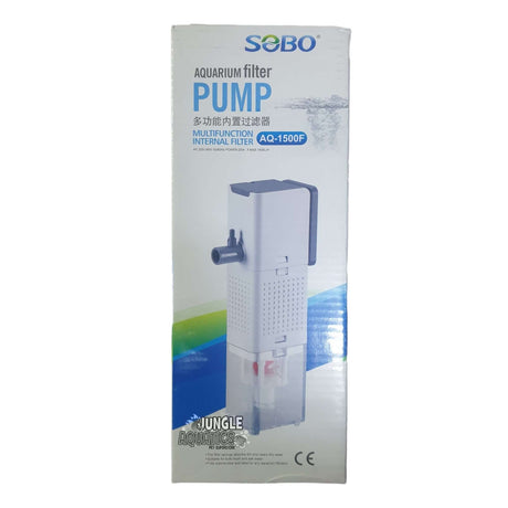 SOBO AQ-1500F Internal Multifunction Filter for aquariums, packaging design with product specifications and brand logo.