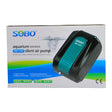 SOBO SB-1102 Silent Air Pump packaging showcasing its features for quiet and efficient aquarium air supply.