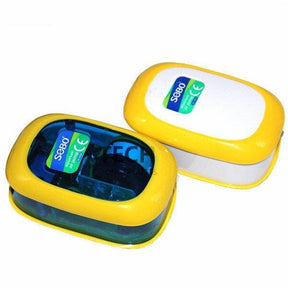 Sobo SB9903 Single Outlet Air Pump shown from top angle, featuring blue and yellow design for aquarium use.