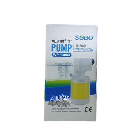 SOBO WP-1300A Internal Filter packaging for aquariums, featuring pump details and usage instructions.