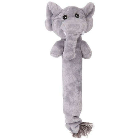 Pawise Stick Elephant Dog Toy with plush design, perfect for tugging and cuddling, engaging textures and squeaks.