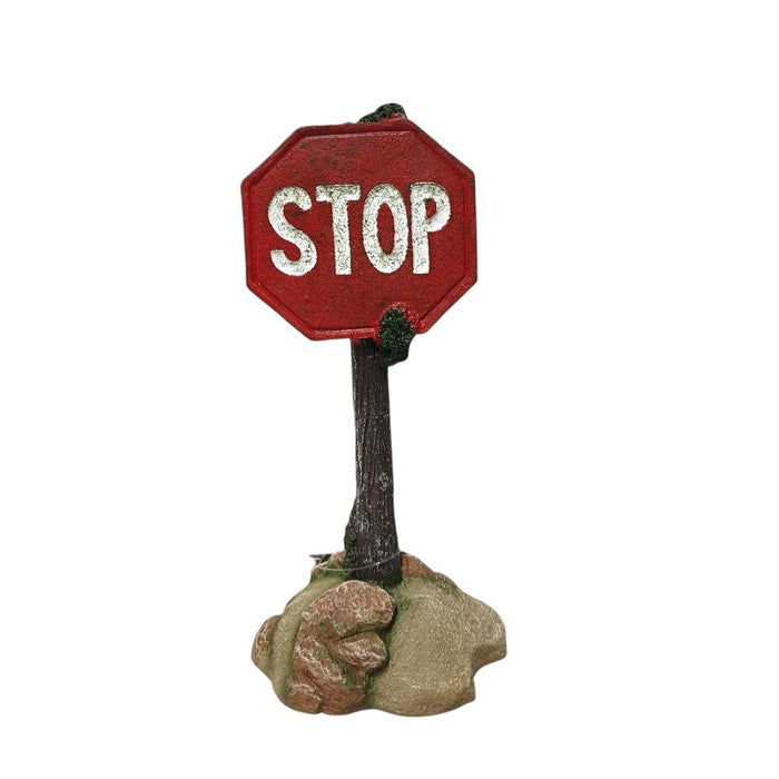 Stop sign aquarium ornament adding a fun and colorful touch to your fish tank decoration.