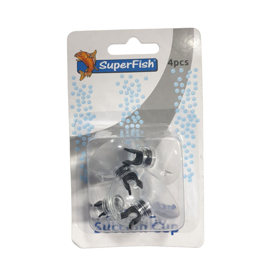 Suction cup and clips packaging for airline tubing, SuperFish brand, 4 pieces, ideal for aquarium setups.