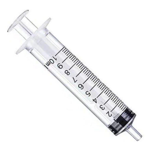 Syringe with Luer slip, clear graduated barrel, bold numbers for accurate dosage, individually sealed for sterility.