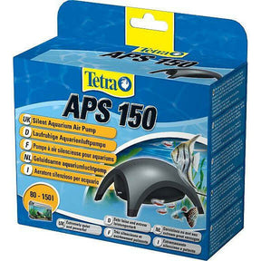Tetra APS 150 Silent Aquarium Air Pump packaging with features and aquatic imagery displayed.