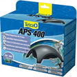 Tetra APS 400 Silent Aquarium Air Pump packaging with features and flow rate details for aquarium use.