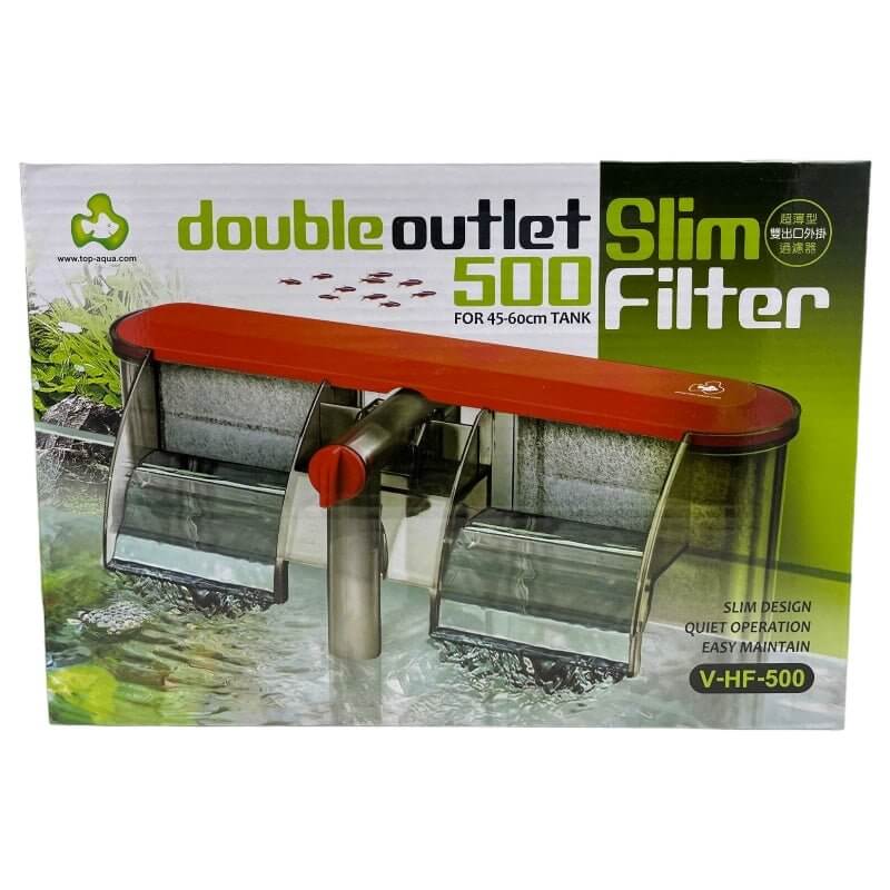 Top Aqua Slim Filters Hang on Back, double outlet design for 45-60cm tanks, efficient and easy maintenance aquarium filter.