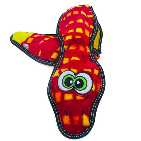 Tough Seamz Snake 6 Squeaker, stuffing-free dog toy with colorful design and Invincibles squeakers for durable play.