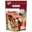 Versele Laga Exotic Nut Mix 750g packaging featuring nuts and colorful parrots, designed for optimal bird nutrition.