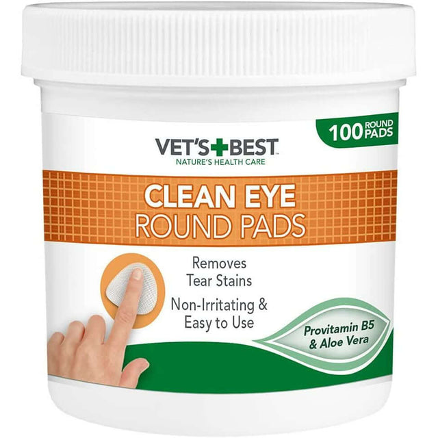 Vet's Best Clean Eye Round Pads for dogs, 100 count, removes tear stains, non-irritating with aloe vera.