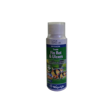 Waterlife Myxazin 100ml bottle for treating fin rot and ulcers in aquariums. Effective against bacterial diseases.