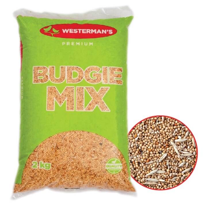 Westerman's 2kg Budgie Mix bag featuring high-quality seeds for a balanced diet for budgerigars.