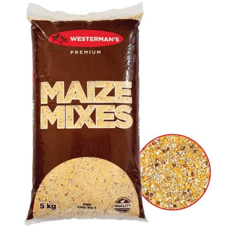 Westerman's Chic Chic No1 Maize 5kg bag featuring premium crushed maize and red sorghum for balanced bird feed.