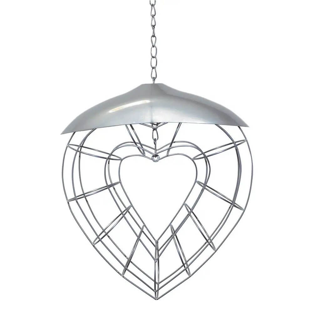 Westerman’s Heart Suet Feeder, a heart-shaped wire bird feeder designed for hanging in gardens to attract small birds.