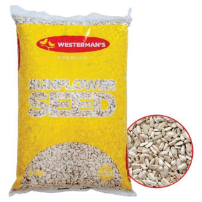 Westerman's White Sunflower Seeds packaging with close-up of seeds, rich in nutrients and lower in fat.