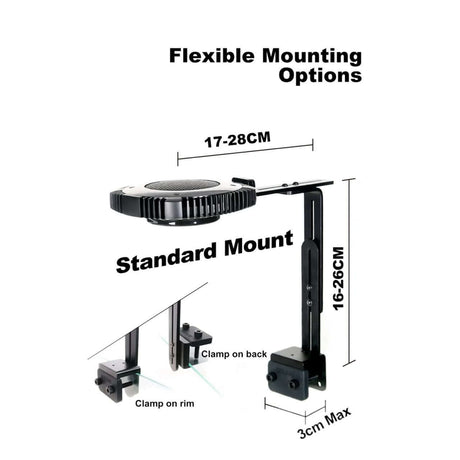 Flexible mounting options diagram for Zetlight X9 Aluminum Bracket with adjustable dimensions and clamp details.