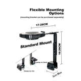 Flexible mounting options for Zetlight X9 Marine LED Light; adjustable clamps for various attachment heights.